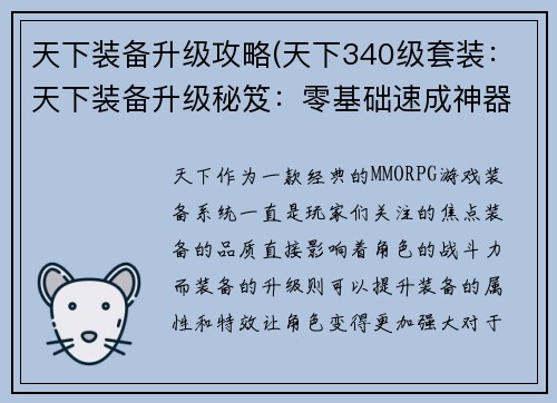 天下装备升级攻略(天下340级套装：天下装备升级秘笈：零基础速成神器)